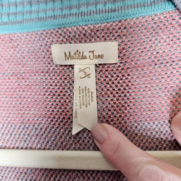Matilda Jane Cardigan Sweater Fringe Hem Open Front Plaid Stripes Multicolor sz - Picture 3 of 10